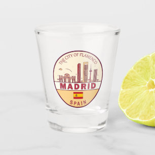 Madrid Spain City Skyline Emblem Shot Glass