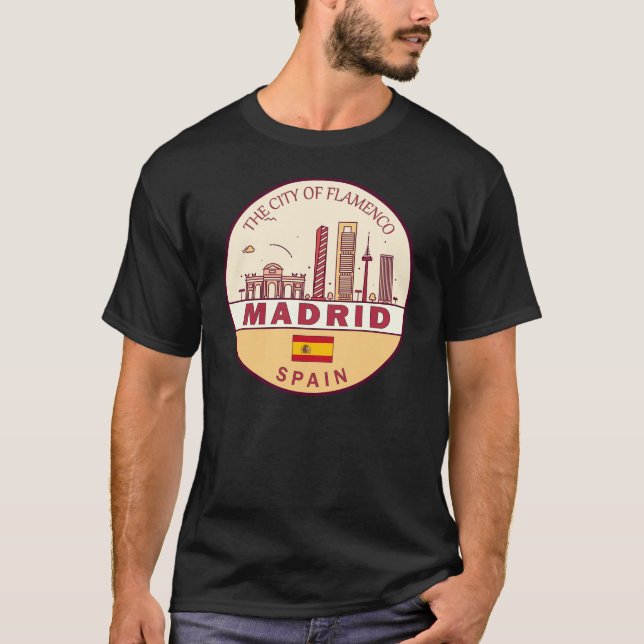 Madrid Spain City Skyline Emblem T-Shirt (Front)