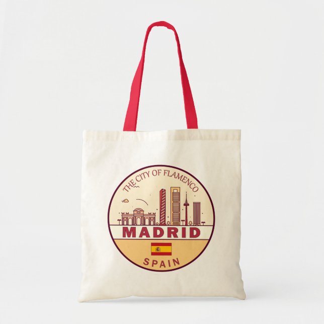 Madrid Spain City Skyline Emblem Tote Bag (Front)
