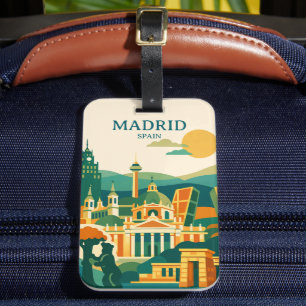 Madrid Spain City Skyline - Minimalist Retro City Luggage Tag