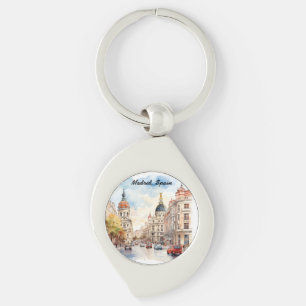 Madrid Spain City View Watercolor Painting Key Ring