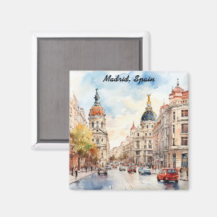 Madrid Spain City View Watercolor Painting Magnet