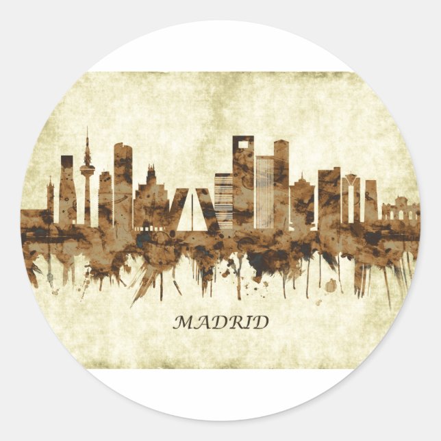 Madrid Spain Cityscape Classic Round Sticker (Front)