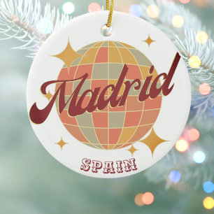 Madrid Spain Disco ball Retro Vintage  Ceramic Tree Decoration
