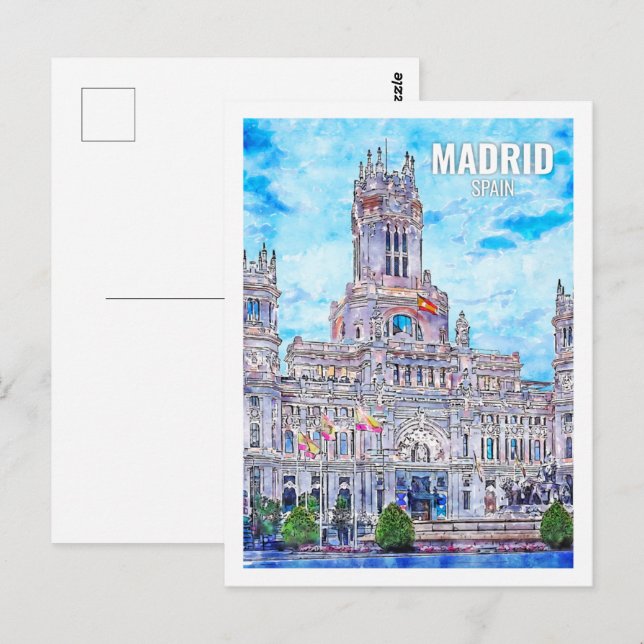 Madrid Spain Famous Travel Place Watercolor Postcard (Front/Back)