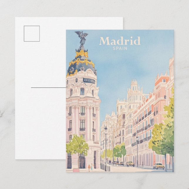 Madrid Spain Gouache Paint Illustration Travel Postcard (Front/Back)