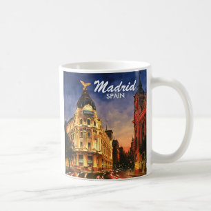 Madrid Spain Gran Via Night Watercolor Cityscape Coffee Mug