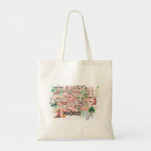 Madrid Spain Illustrated Map with Main Roads Tote Bag