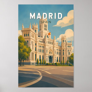 Madrid Spain Illustration Travel Art Vintage Poster