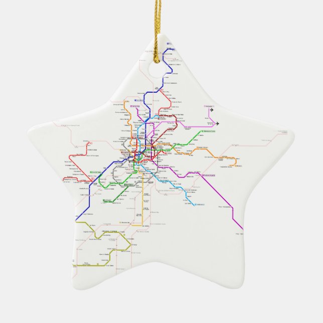 Madrid (Spain) Metro Map Ceramic Tree Decoration (Front)
