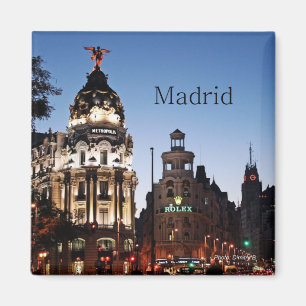 Madrid Spain Nighttime Scene Travel Magnets
