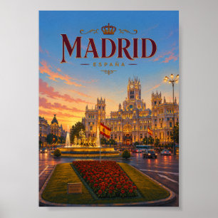 Madrid Spain Plaza de Cibeles Sunset View Poster