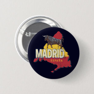 Madrid Spain Retro Region Map Vintage Bull 6 Cm Round Badge