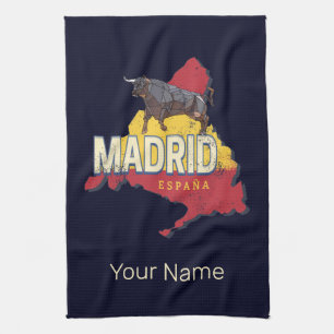 Madrid Spain Retro Region Map Vintage Bull Tea Towel