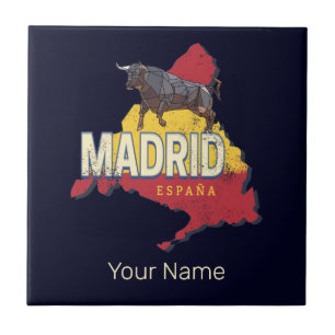 Madrid Spain Retro Region Map Vintage Bull Tile