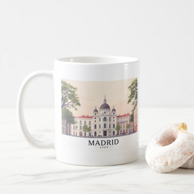 Madrid Spain Royal Palace Pastel Travel Design Coffee Mug (With Donut)