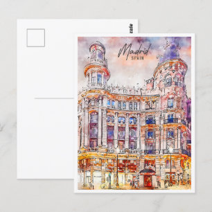 Madrid Spain Travel Place Watercolor Postcard
