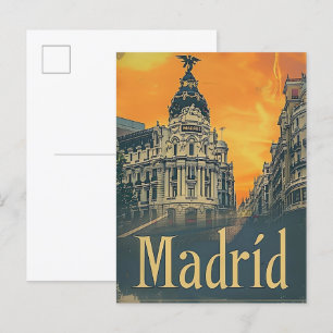 Madrid Spain Vintage Retro Travel Illustration Postcard