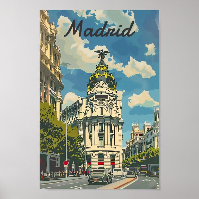 Madrid Spain Vintage Retro Travel Illustration Poster (Front)