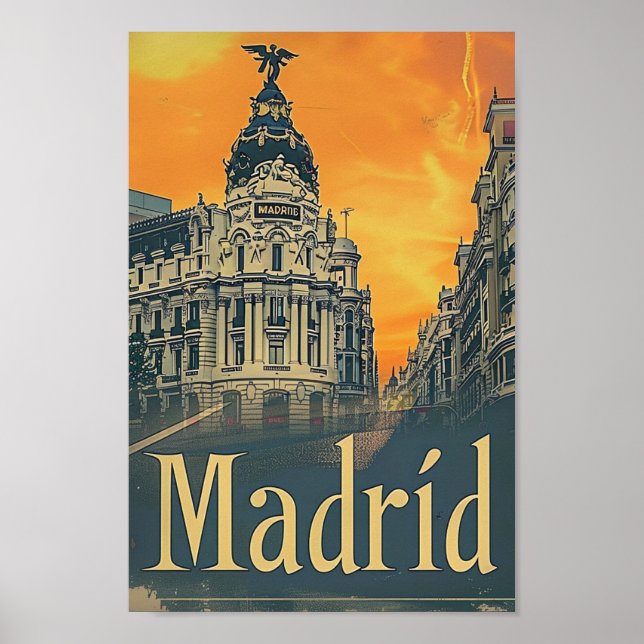 Madrid Spain Vintage Retro Travel Illustration Poster (Front)