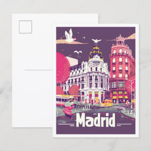 Madrid Spain Vintage Travel Illustration Postcard