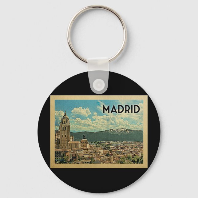 Madrid Spain Vintage Travel Key Ring (Front)