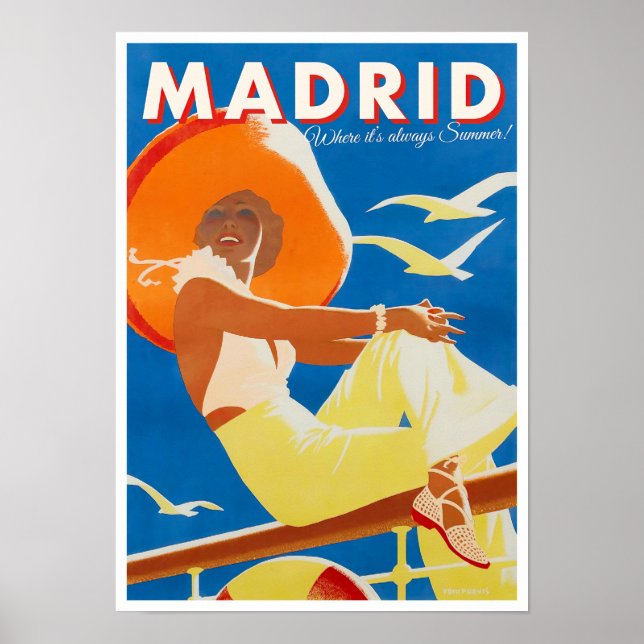 Madrid Spain vintage travel poster (Front)