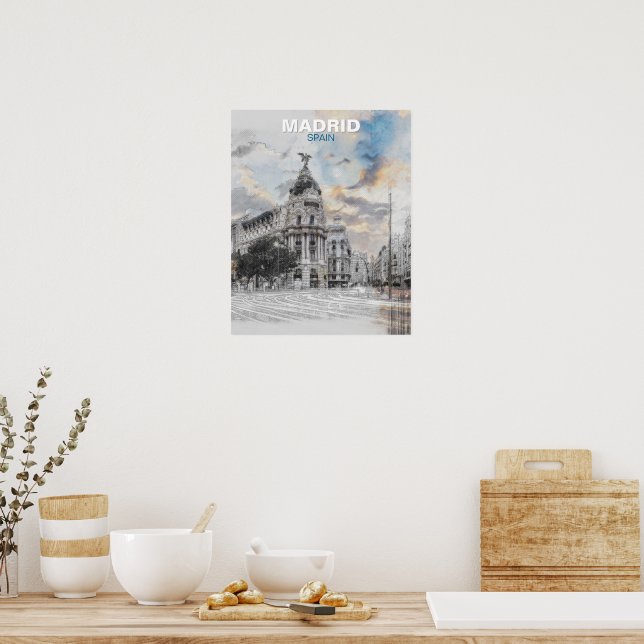 Madrid Spain Wall Art – Vintage Cityscape Travel  (Kitchen)