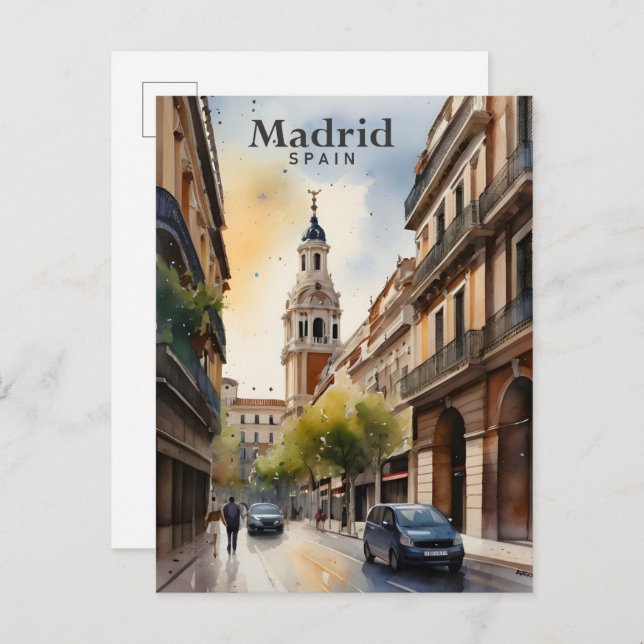 Madrid Spain Watercolor Painting Travel Postcard (Front/Back)