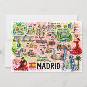 Madrid Spain Watercolor Travel Map Postcard