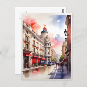 Madrid watercolor art postcard