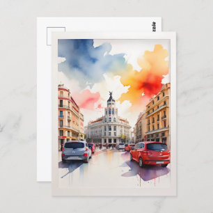 Madrid watercolor art postcard