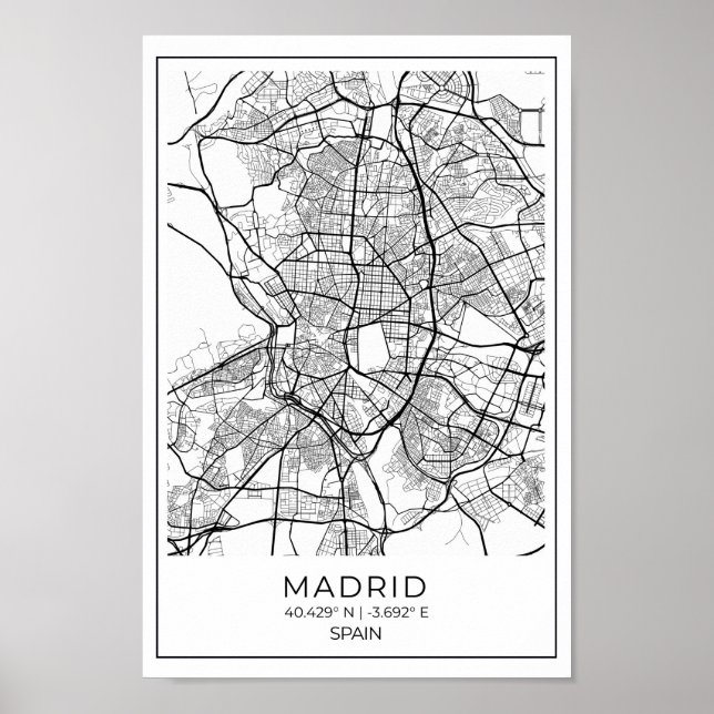 Madrid White Map Poster - Madrid Wall Art  (Front)