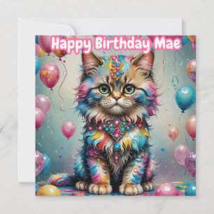  MAE ~ Birthday Kitten Card ~ Pink Blue ~