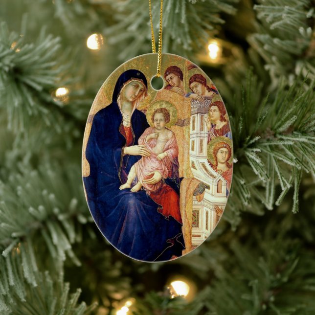 Maestà, detail of Madonna and Child on throne Ceramic Tree Decoration (Tree)