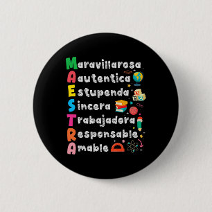 Maestra Acronym Spanish Teacher Back To School Lat 6 Cm Round Badge