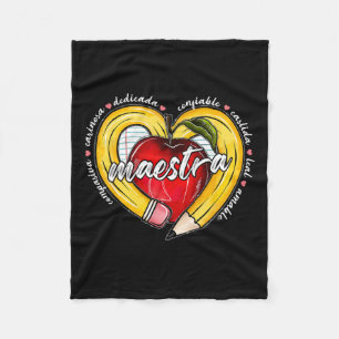 Maestra Pencil Spanish Teacher Bilingual 100 Days Fleece Blanket