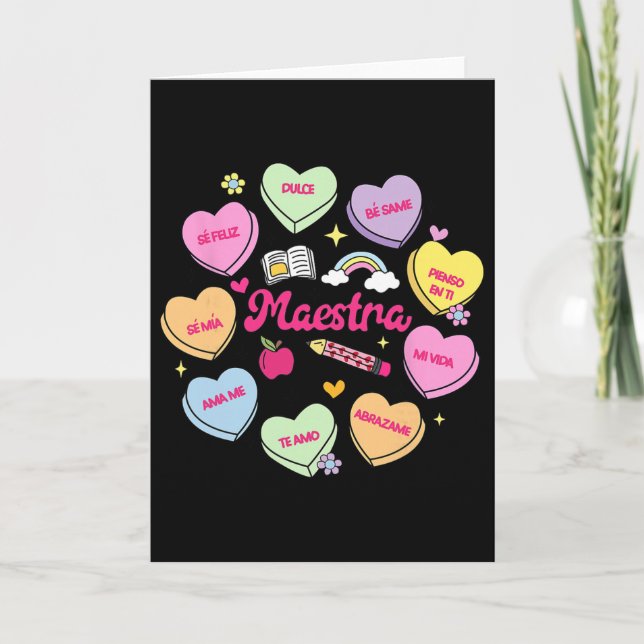 Maestra Valentine's Day Spanish Teacher Conversati Card (Front)