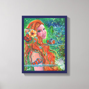 Maev Mermaid clownfish art by Renee Lavoie Canvas Print