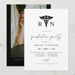 MAEVE Black and White Medical RN Nurse Graduation Invitation