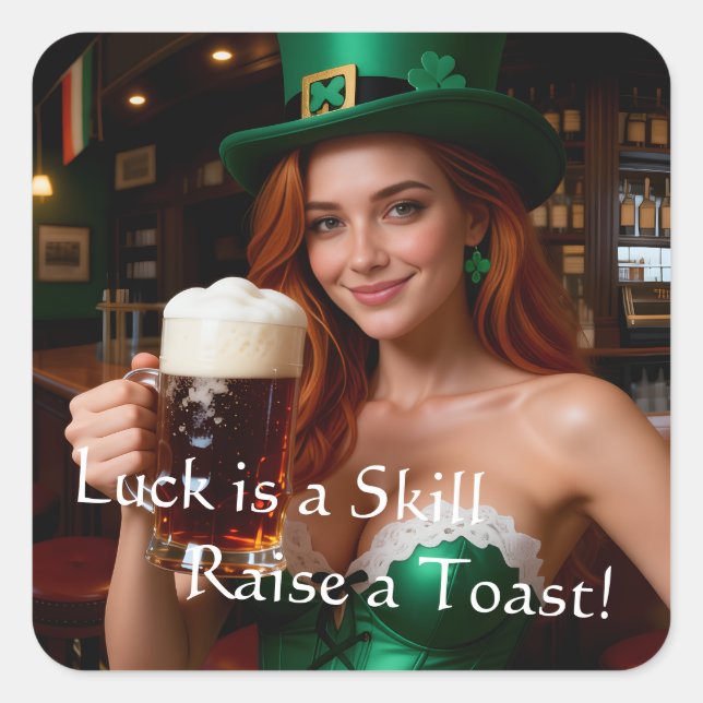 Maeve in Emerald Corset Irish Pub St Patrick's Day Square Sticker (Front)