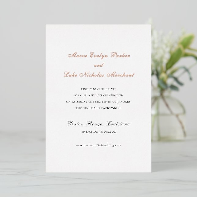 Maeve Traditional Wedding Save the Date (Standing Front)