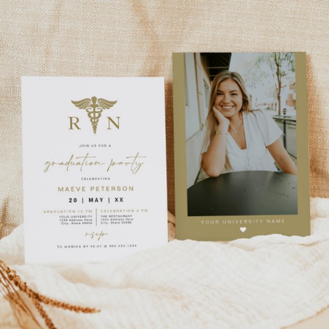 MAEVE Yellow Gold Medical RN Nurse Graduation Invitation (Creator Uploaded)