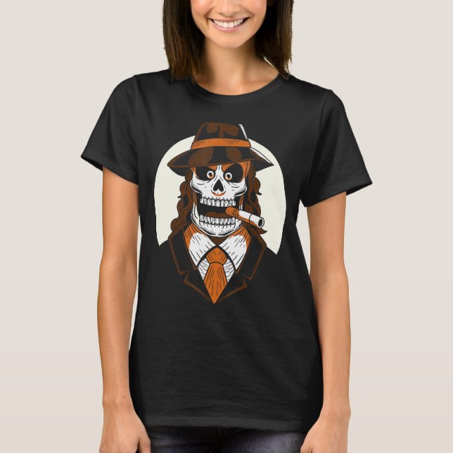 Mafia Skull Day Of The Death Mexican Halloween Los T-Shirt (Front)
