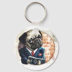 Mafioso Pugsy Beigel by Mudge Studios Key Ring