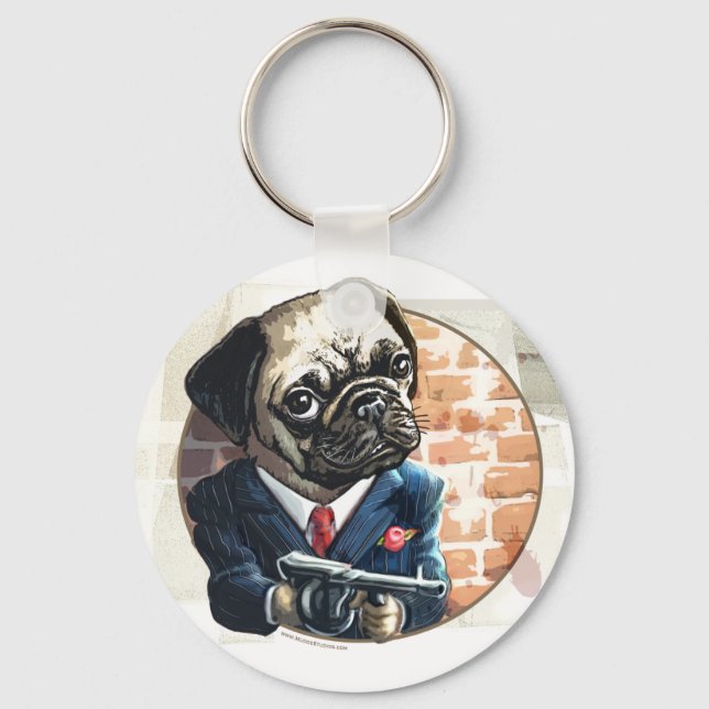 Mafioso Pugsy Beigel by Mudge Studios Key Ring (Front)