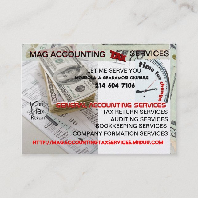 MAG ACCOUNTING  TAX SERVICES MOISOLA AGBADAMOSI BUSINESS CARD (Front)