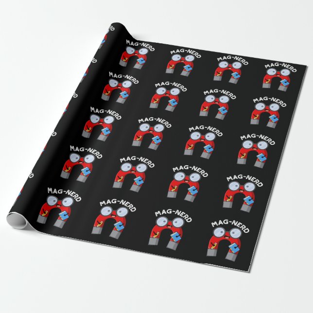 Mag-nerd Funny Nerd Magnet Pun Dark BG Wrapping Paper (Unrolled)
