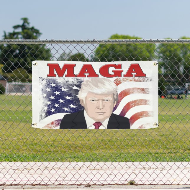 MAGA American Flag Trump red text  Banner (Insitu)