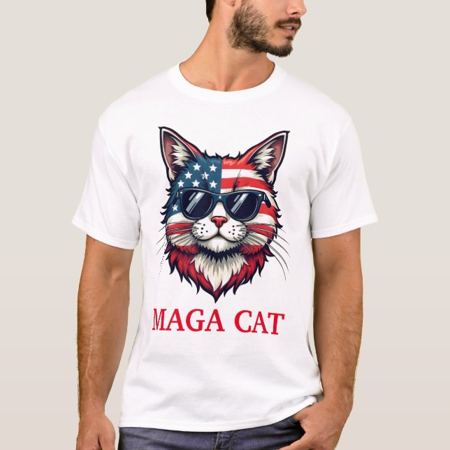 MAGA Cat President Trump American Flag Patriotic T-Shirt (Front)